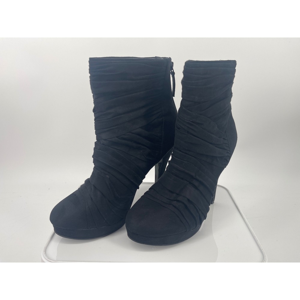 Elle Eldinah Black Ruched Ankle Boots Womens 8.5 Stiletto Heel Platform Booties